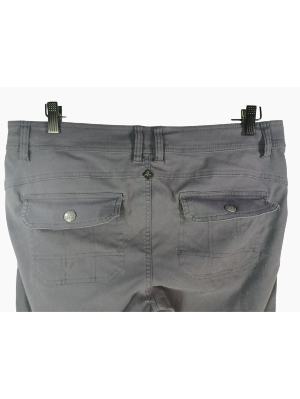 Prana Womens Gray Outdoor Hiking Shorts Size 12 Zip Pocket Back Button Flap - Picture 10 of 12